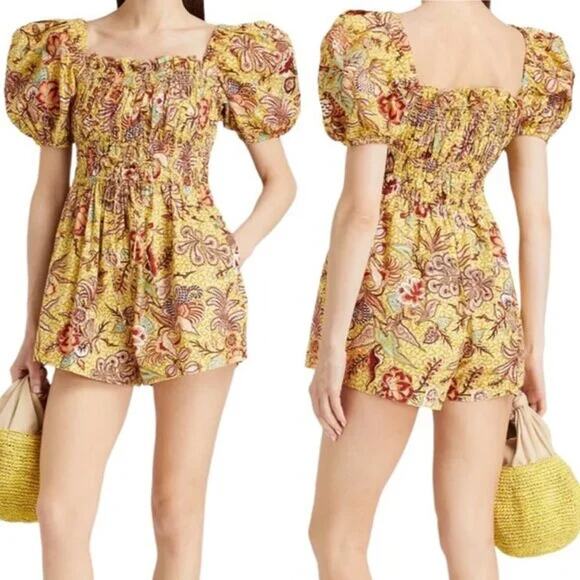 Ulla Johnson Arlo Floral Print Cotton Poplin Playsuit Romper Calla Lily Size 8 - Picture 1 of 14